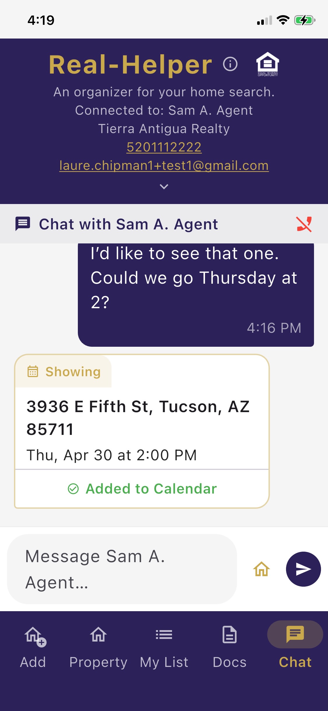 Event card as seen by a buyer in Real-Helper