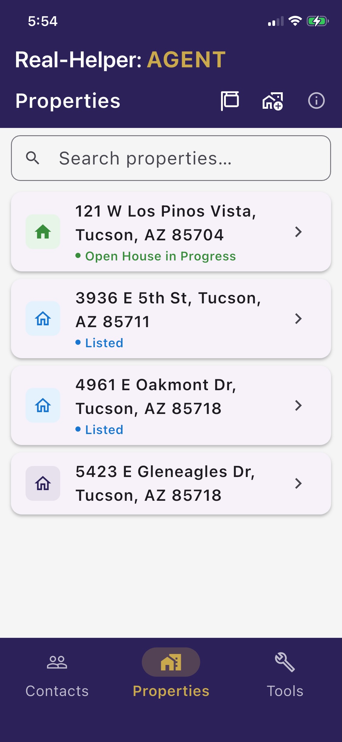 Properties list in Real-Helper: Agent