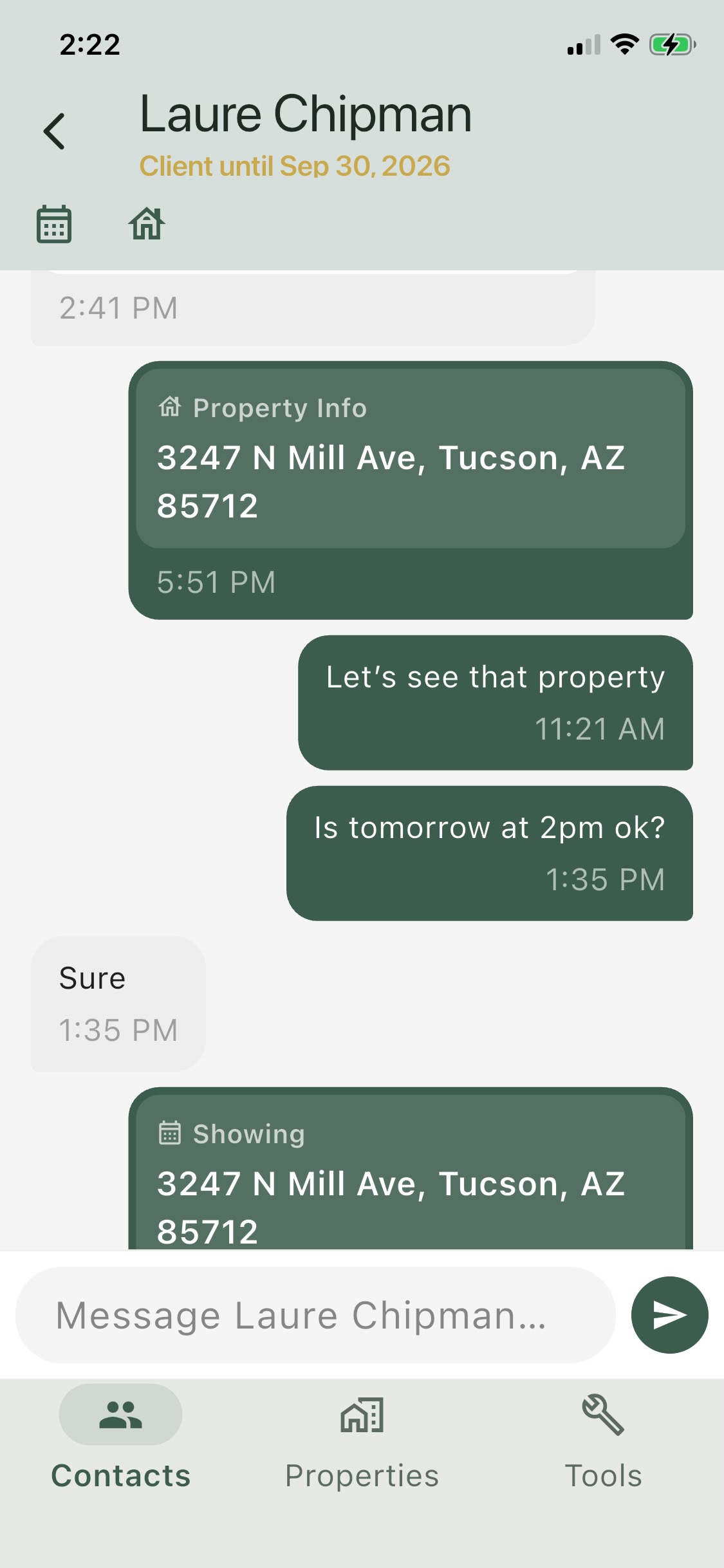 Sending a property to a contact