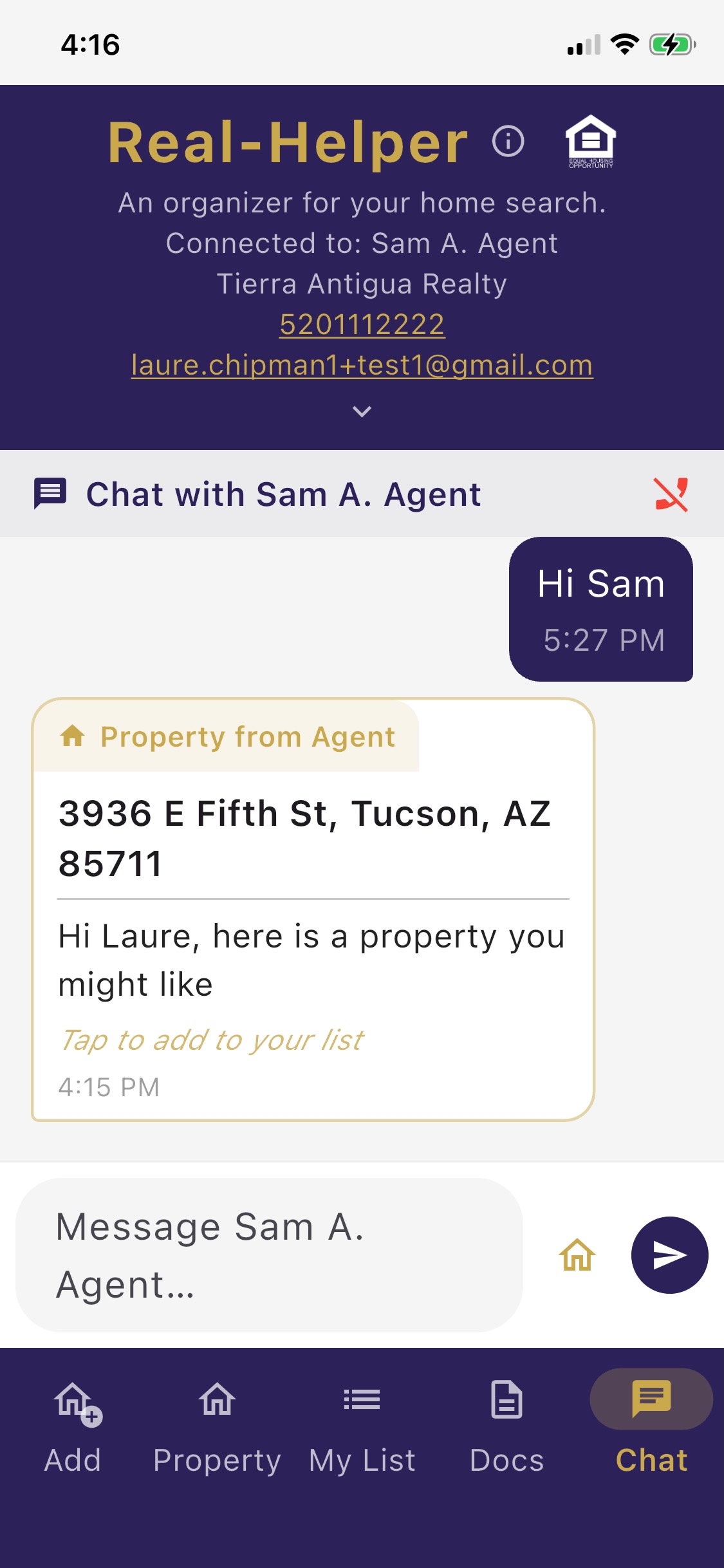Sending a property to a contact