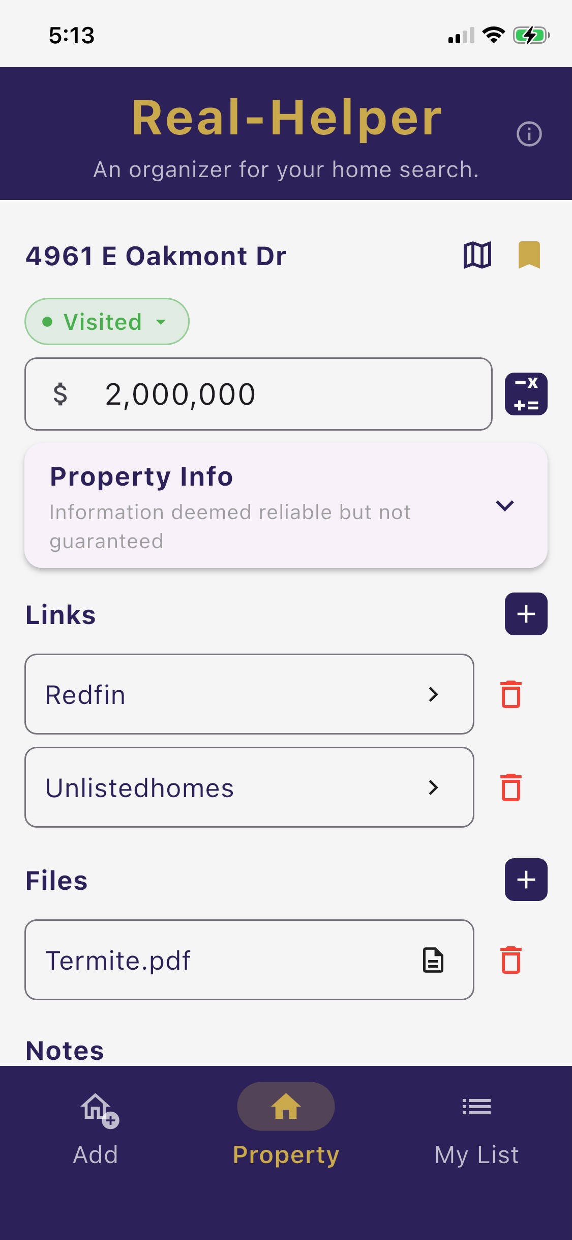 Property links list